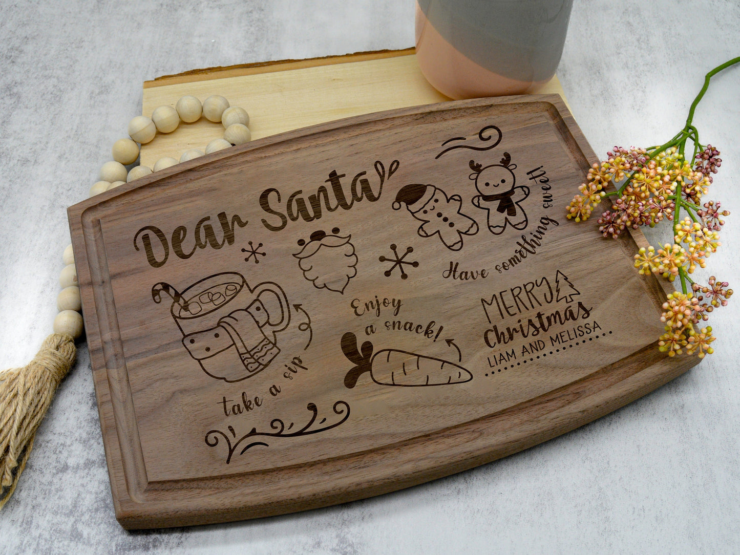 Santa Cookie Tray | Christmas Cutting Board | Personalized Engraved Cutting Board