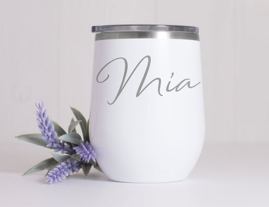 Name Wine Tumbler, Custom Wine Tumbler, Custom Travel Mug, Insulated Cup, Stainless Steel Tumbler, Powder Coated Tumbler, Engraved Tumbler