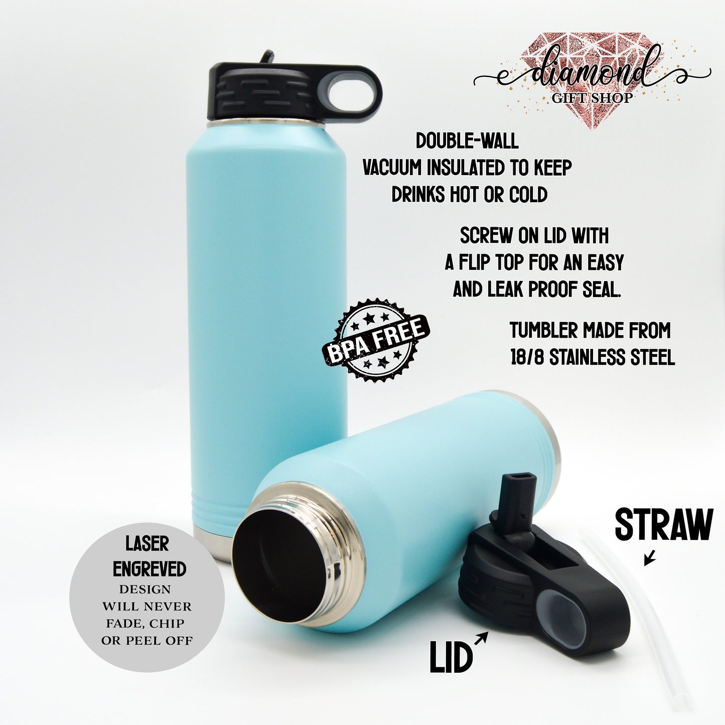 Engraved Water Bottles With Straw, Name Water Bottle, Custom Water Bottle, Personalized Insulated Water Bottle, Stainless Steel Water Bottle