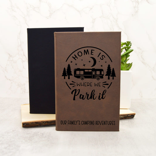 Camping Journal, Travel Journal, Camper Notebook, Camper Gift, RV Gift, Custom Journal, Leather Journal, Camping Gift, Hard Cover Notebook