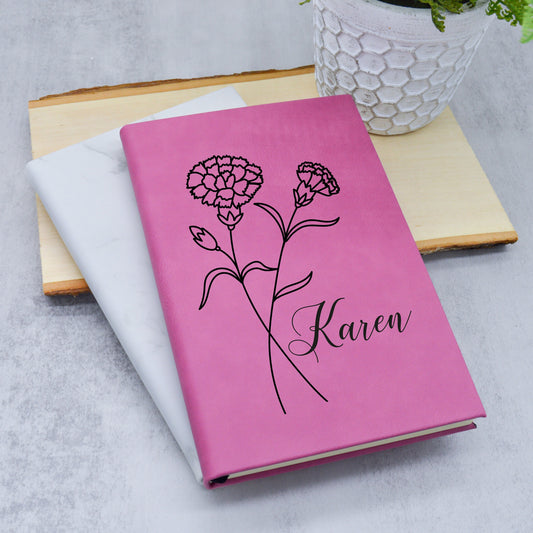 Birth Flower Journal, Birth Month Flower, Personalized Journal, Leather Journal, Prayer Journal, Gift for Her, Personalized Gift, Gratitude