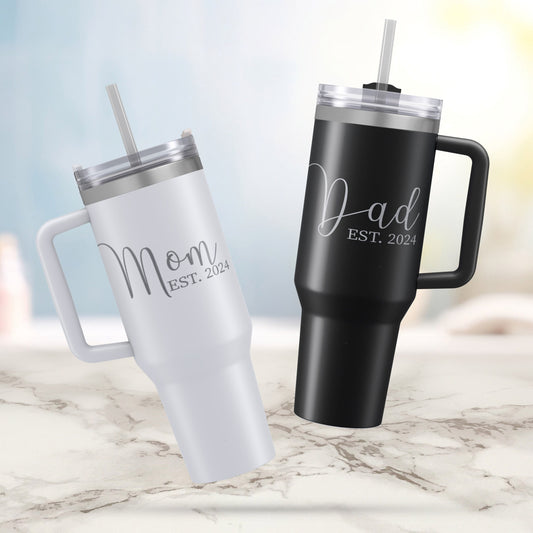 Dad Tumbler, Mom Tumbler, New Parents Gifts, New Mom Gift, Mom Est Tumbler, New Dad Gift, Mom Appreciation, Dad Announcement, 40oz Tumbler
